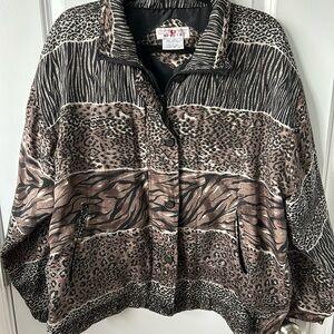Vintage Silk Bomber Jacket 90’s Leopard Print Stunt Sports Women’s Large